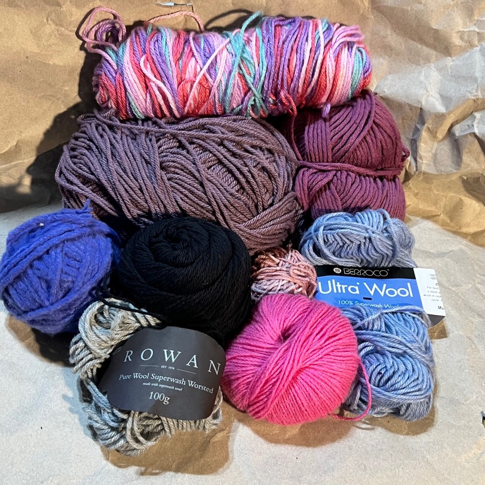 Rowan Berroco Mixed Yarn Lot Wool Superwash Worsted Purple Blue Pink Multi 10pc